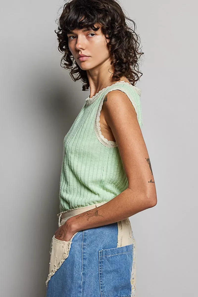 POL Ribbed Round Neck Tank with Lace Trim sold by Charming Charlie product image thumbnail 3