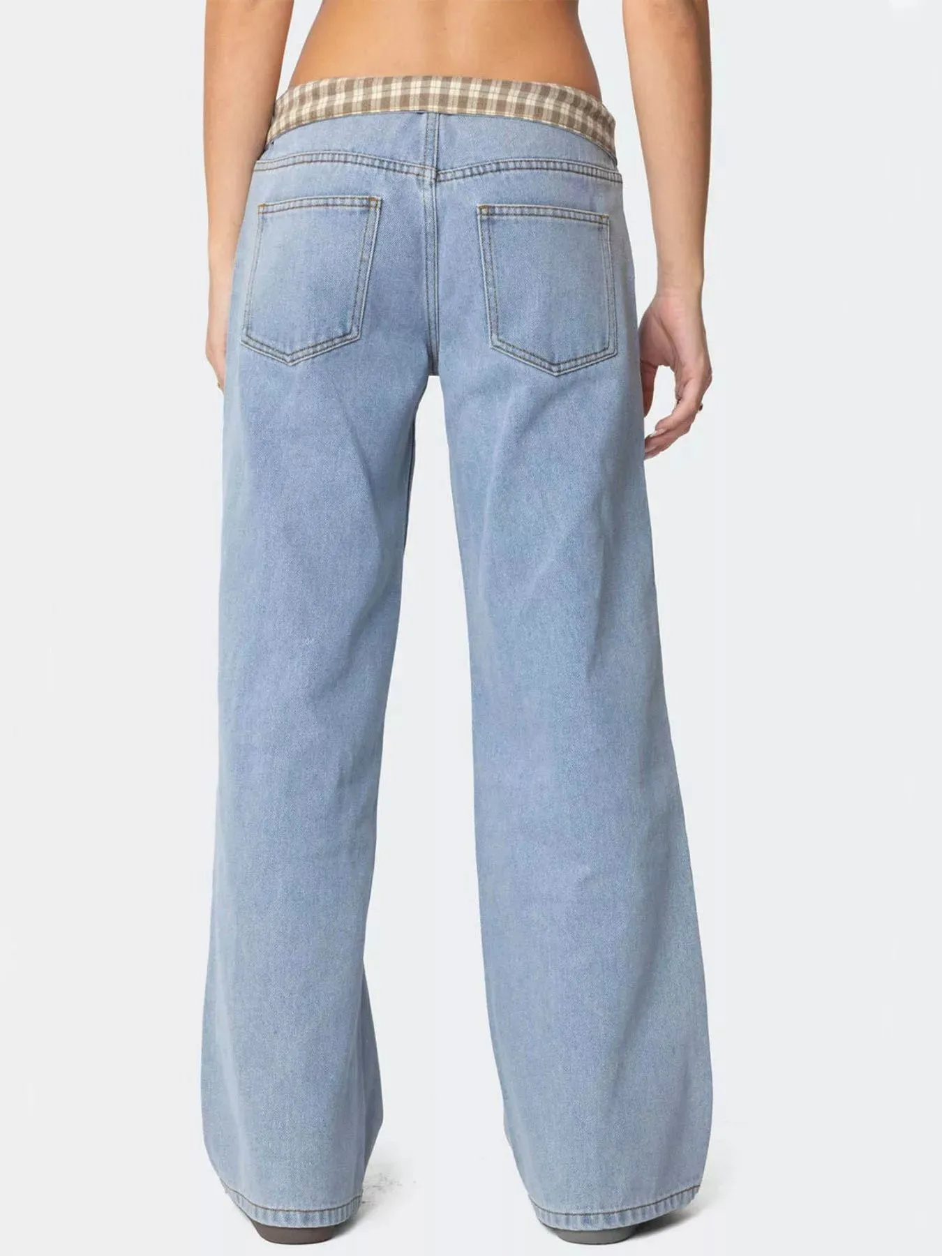 Plaid Trim Wide Leg Jeans sold by Charming Charlie product image thumbnail 4