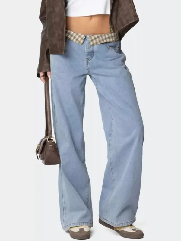 Plaid Trim Wide Leg Jeans sold by Charming Charlie