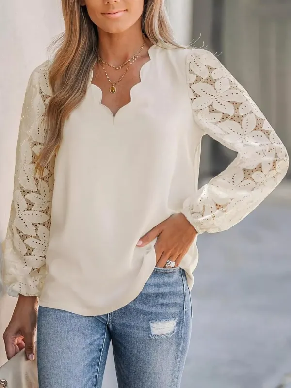 Scalloped Neckline Lace Sleeve Blouse sold by Charming Charlie