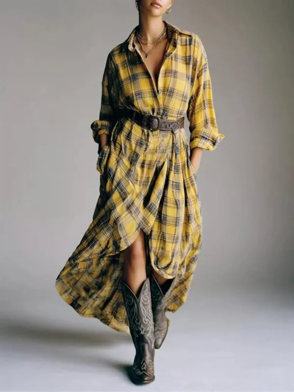Full Size Plaid High-Low Long Sleeve Shirt Dress Plus Size sold by Charming Charlie