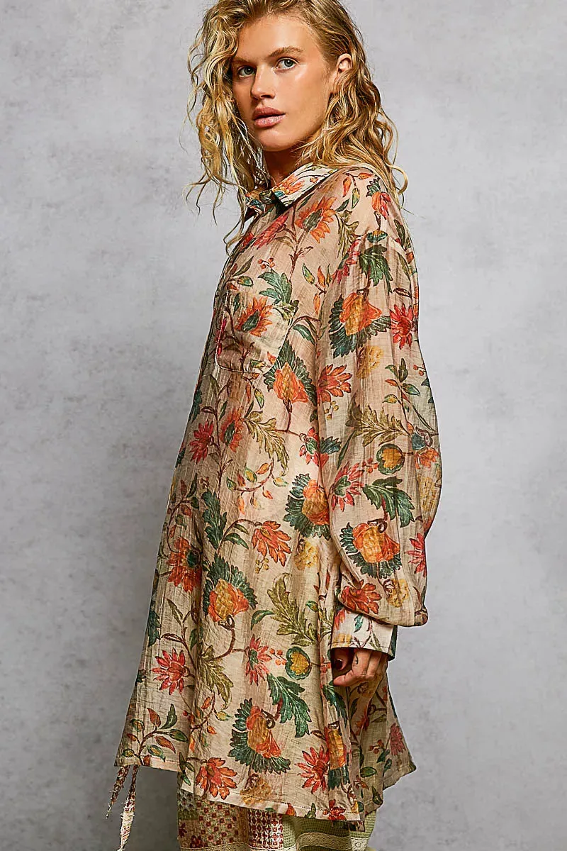 POL Metal Button Down Floral Long Sleeve Shirt sold by Charming Charlie product image thumbnail 3