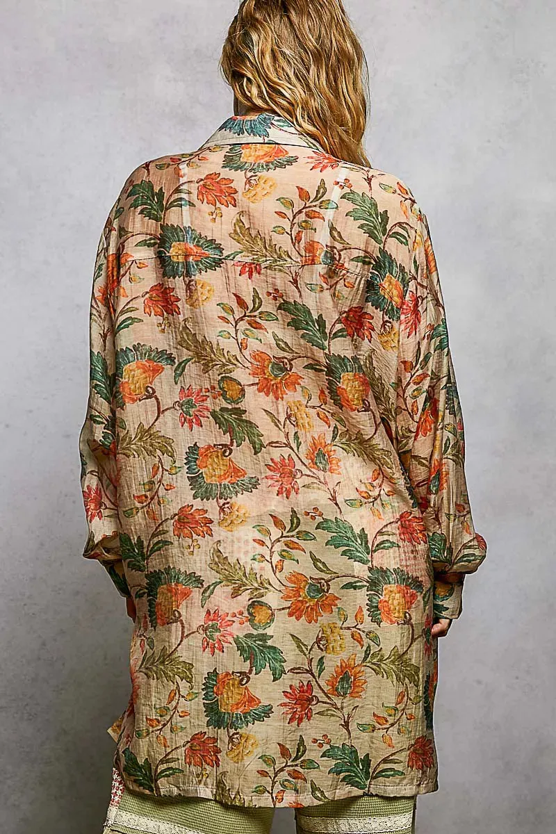POL Metal Button Down Floral Long Sleeve Shirt sold by Charming Charlie product image thumbnail 4