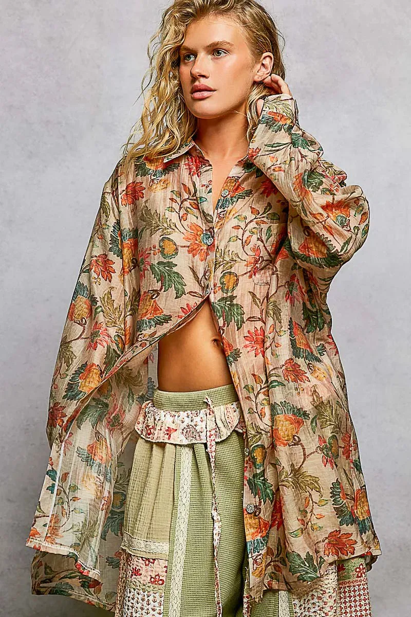 POL Metal Button Down Floral Long Sleeve Shirt sold by Charming Charlie product image thumbnail 2