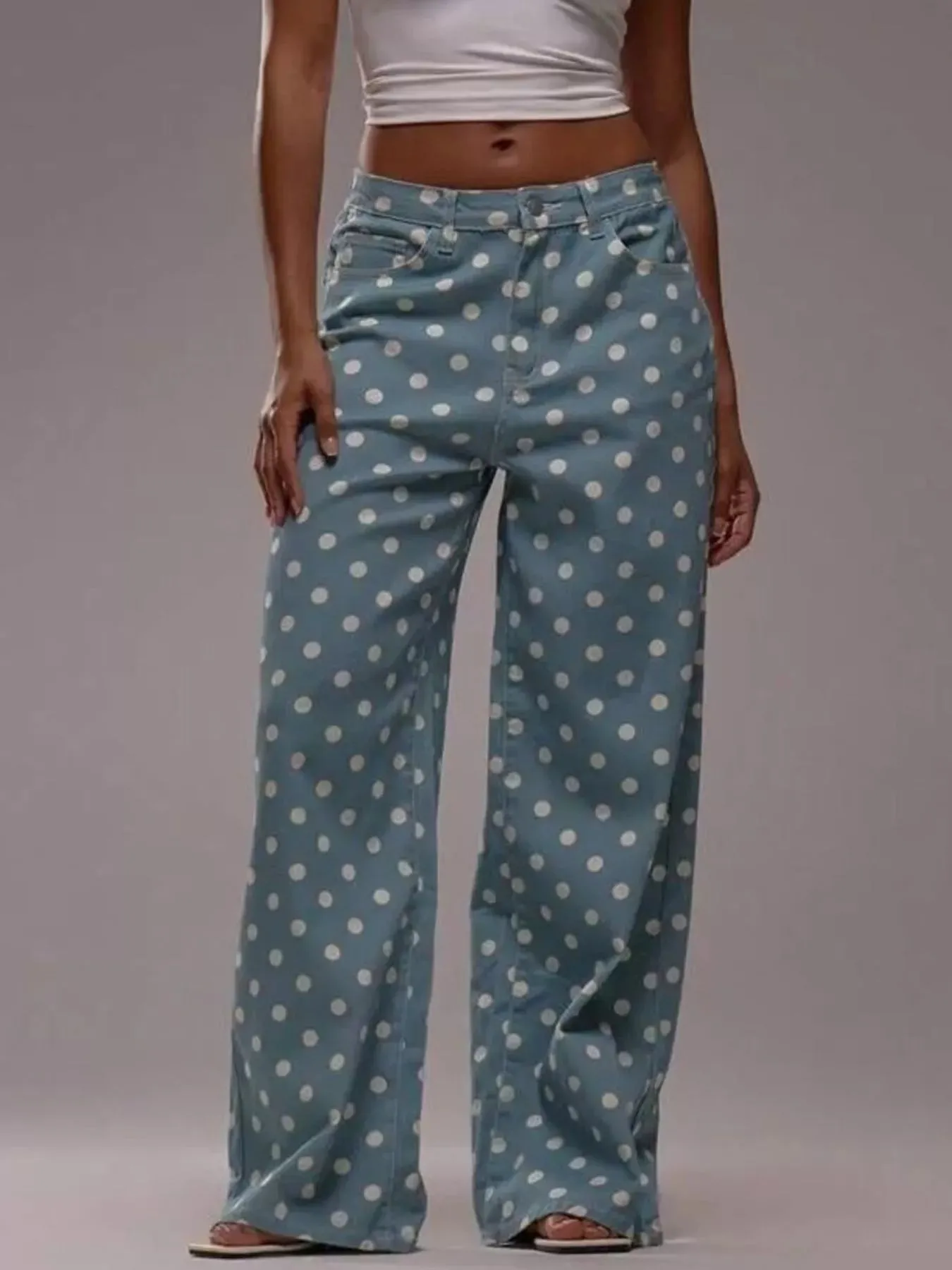 Polka Dot Wide Leg Jeans sold by Charming Charlie