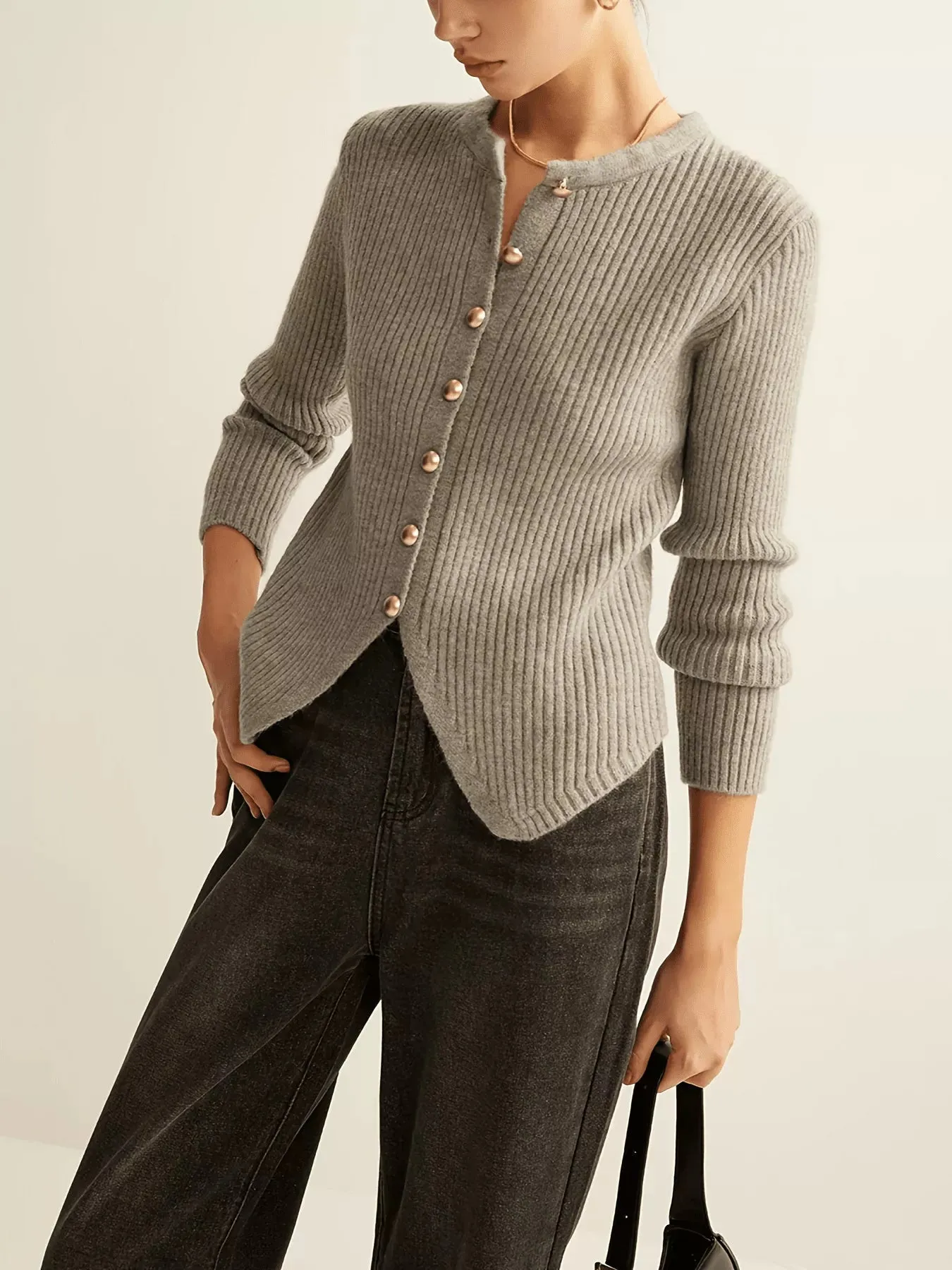 Ribbed Knit Button-Down Cardigan sold by Charming Charlie product image thumbnail 4
