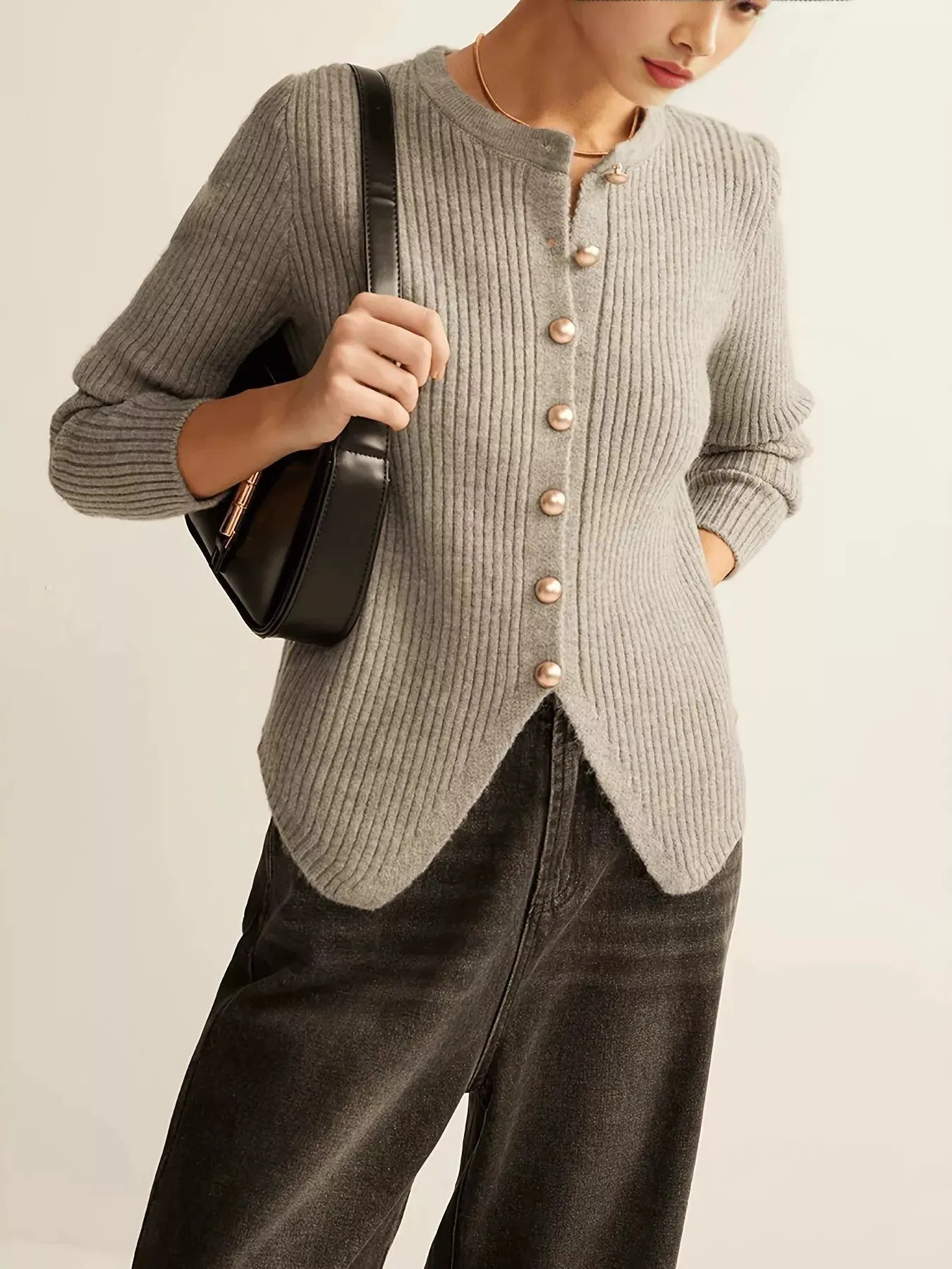 Ribbed Knit Button-Down Cardigan sold by Charming Charlie product image thumbnail 5