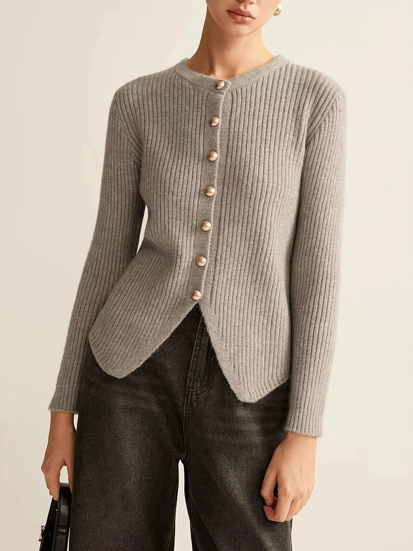 Ribbed Knit Button-Down Cardigan sold by Charming Charlie product image thumbnail 3