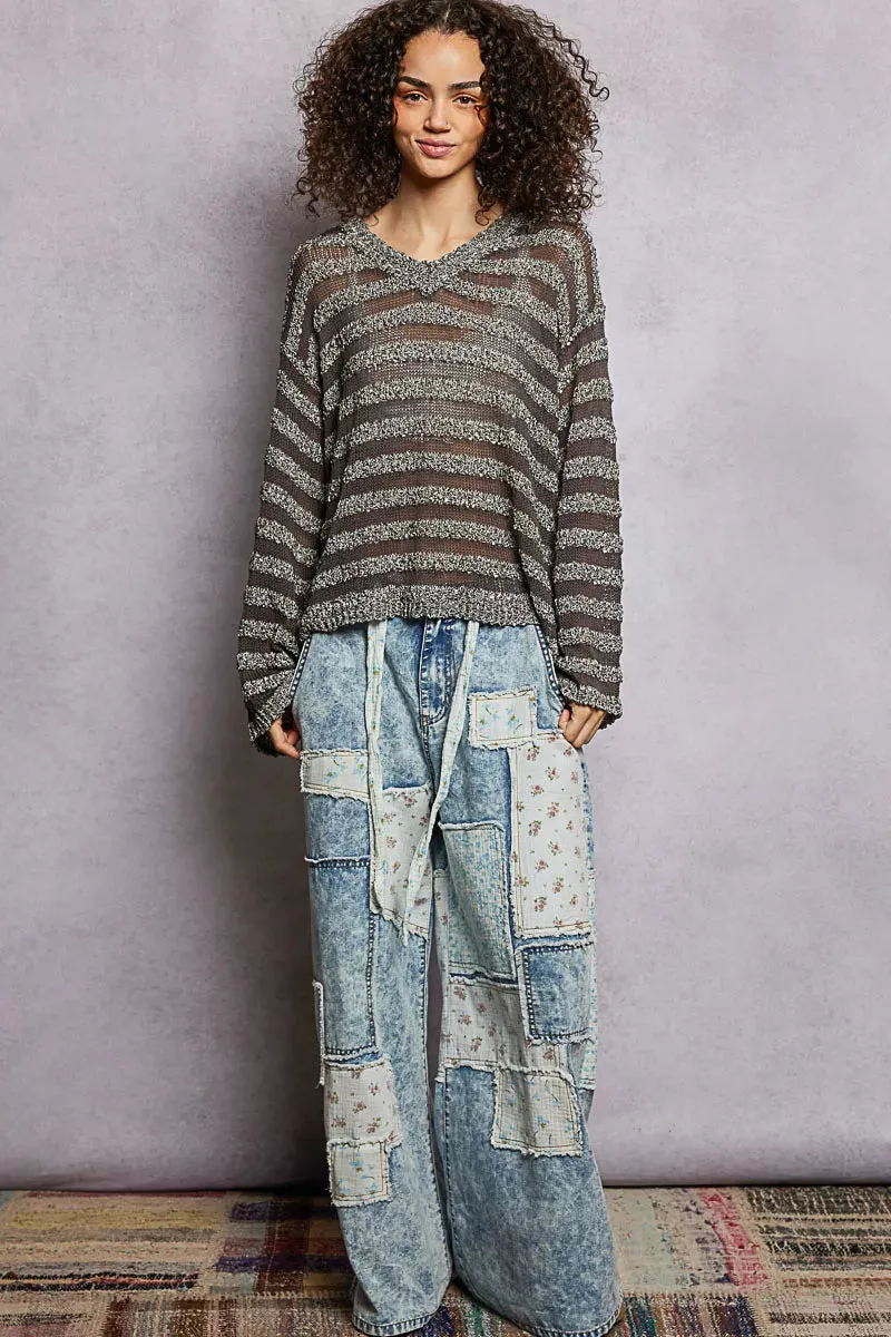 Stripe Pattern V-Neck Long Sleeve Knit Top sold by Charming Charlie product image thumbnail 5