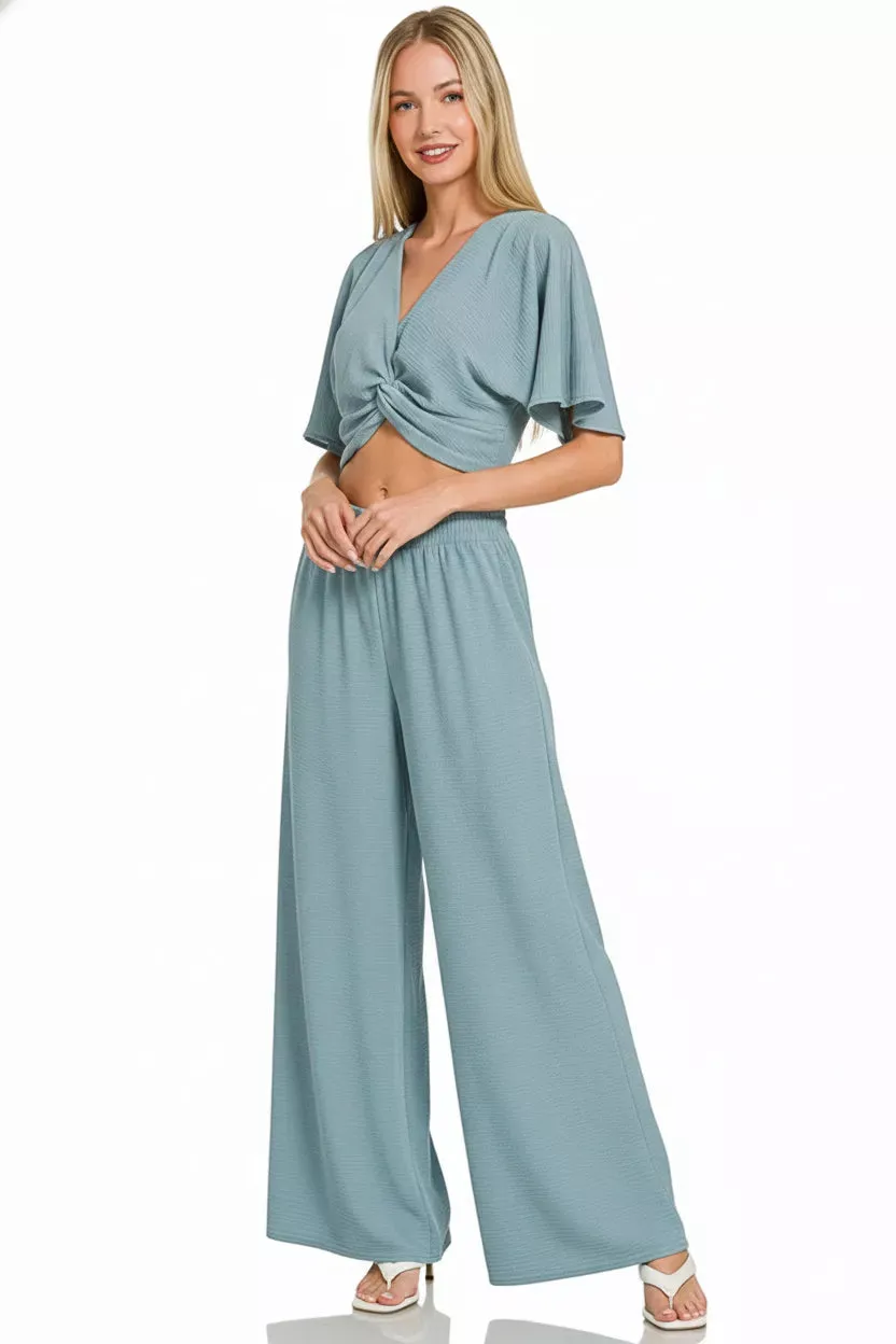 Zenana Woven Airflow Twisted Top & Wide Leg Pants Set sold by Charming Charlie product image thumbnail 3
