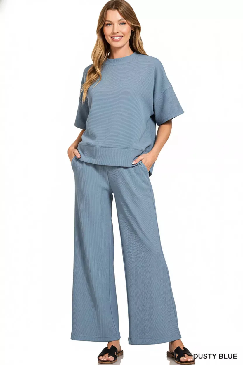 Zenana Ribbed Round Neck Tee & Pants Set sold by Charming Charlie product image thumbnail 2