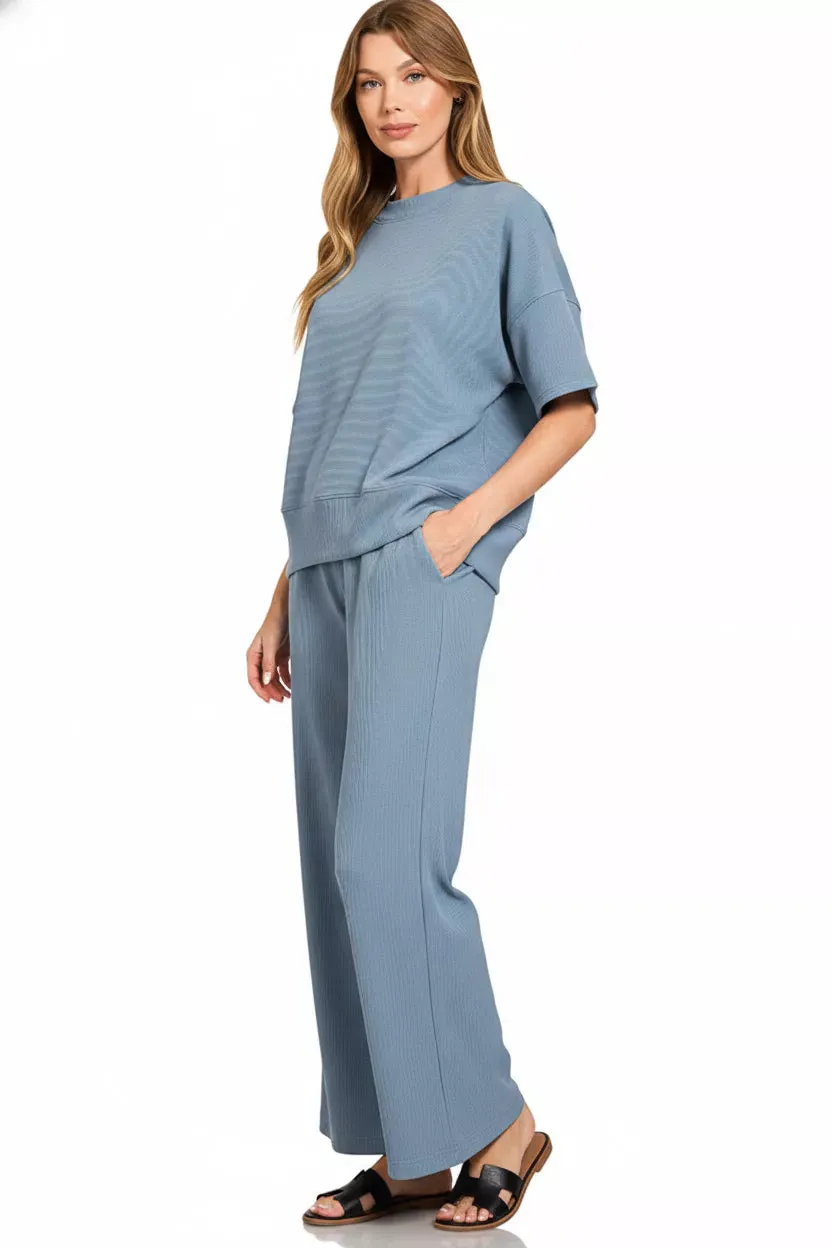 Zenana Ribbed Round Neck Tee & Pants Set sold by Charming Charlie product image thumbnail 3