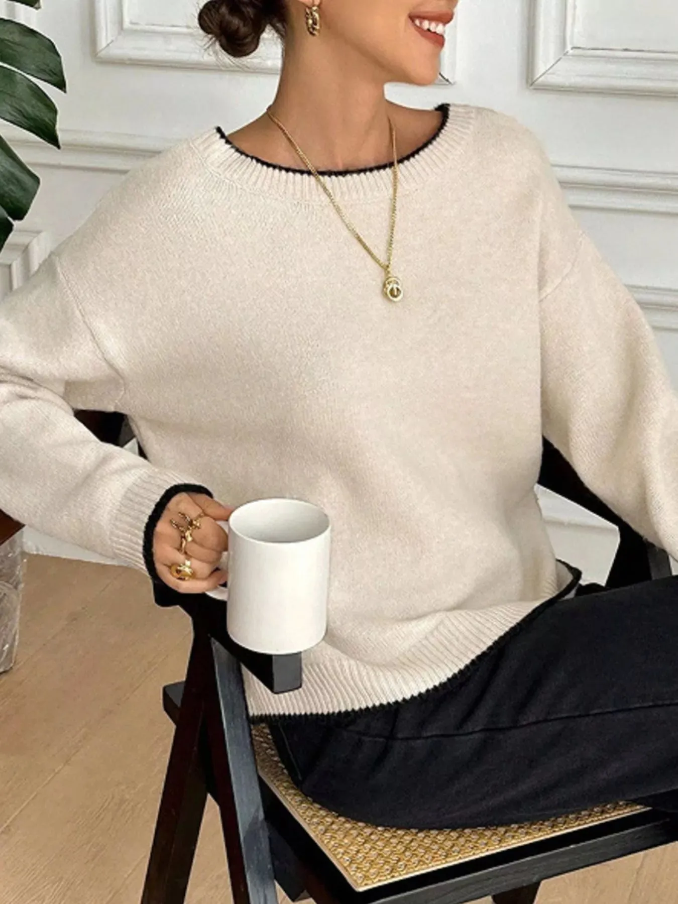 Back Bowknot Decor Round Neck Sweater sold by Charming Charlie product image thumbnail 2