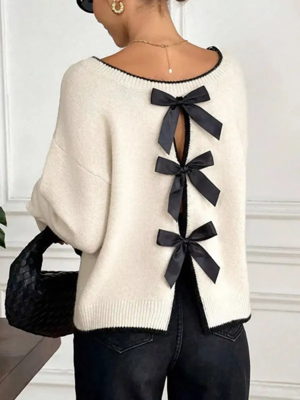 Back Bowknot Decor Round Neck Sweater sold by Charming Charlie