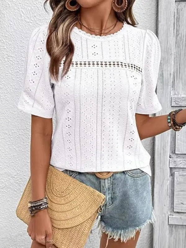 Eyelet Lace Detail Short Sleeve Blouse sold by Charming Charlie