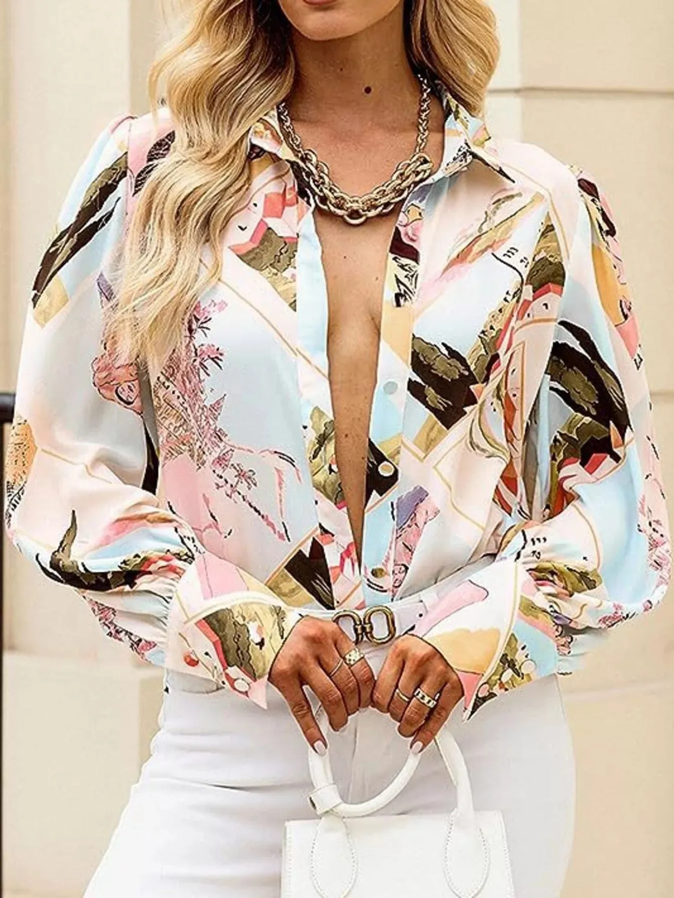 Printed Lantern Sleeve Shirt sold by Charming Charlie product image thumbnail 5
