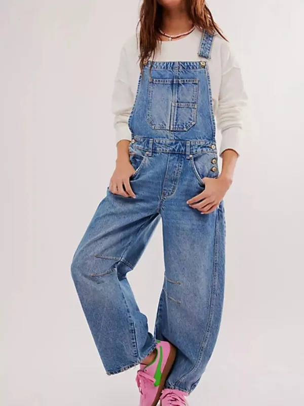 Wide Strap Wide Leg Denim Overalls made by Trendsi