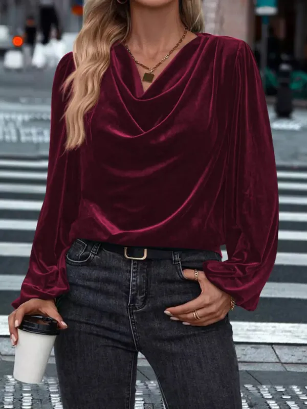 Velvet Cowl Neck Long Sleeve Blouse sold by Charming Charlie