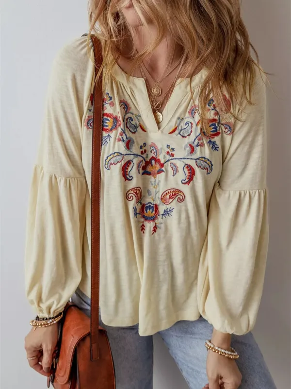 Embroidered Notched Balloon Sleeve Blouse sold by Charming Charlie