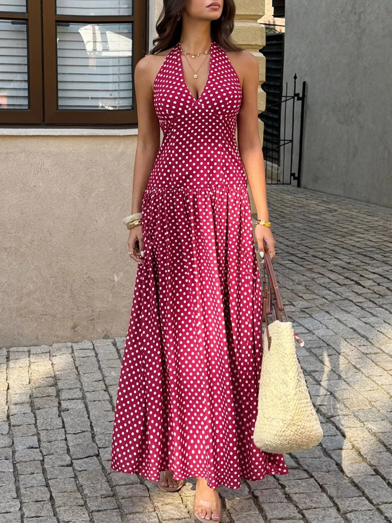 Polka Dot Halter Neck Maxi Dress sold by Charming Charlie product image thumbnail 4