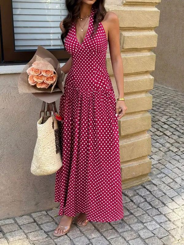 Polka Dot Halter Neck Maxi Dress sold by Charming Charlie