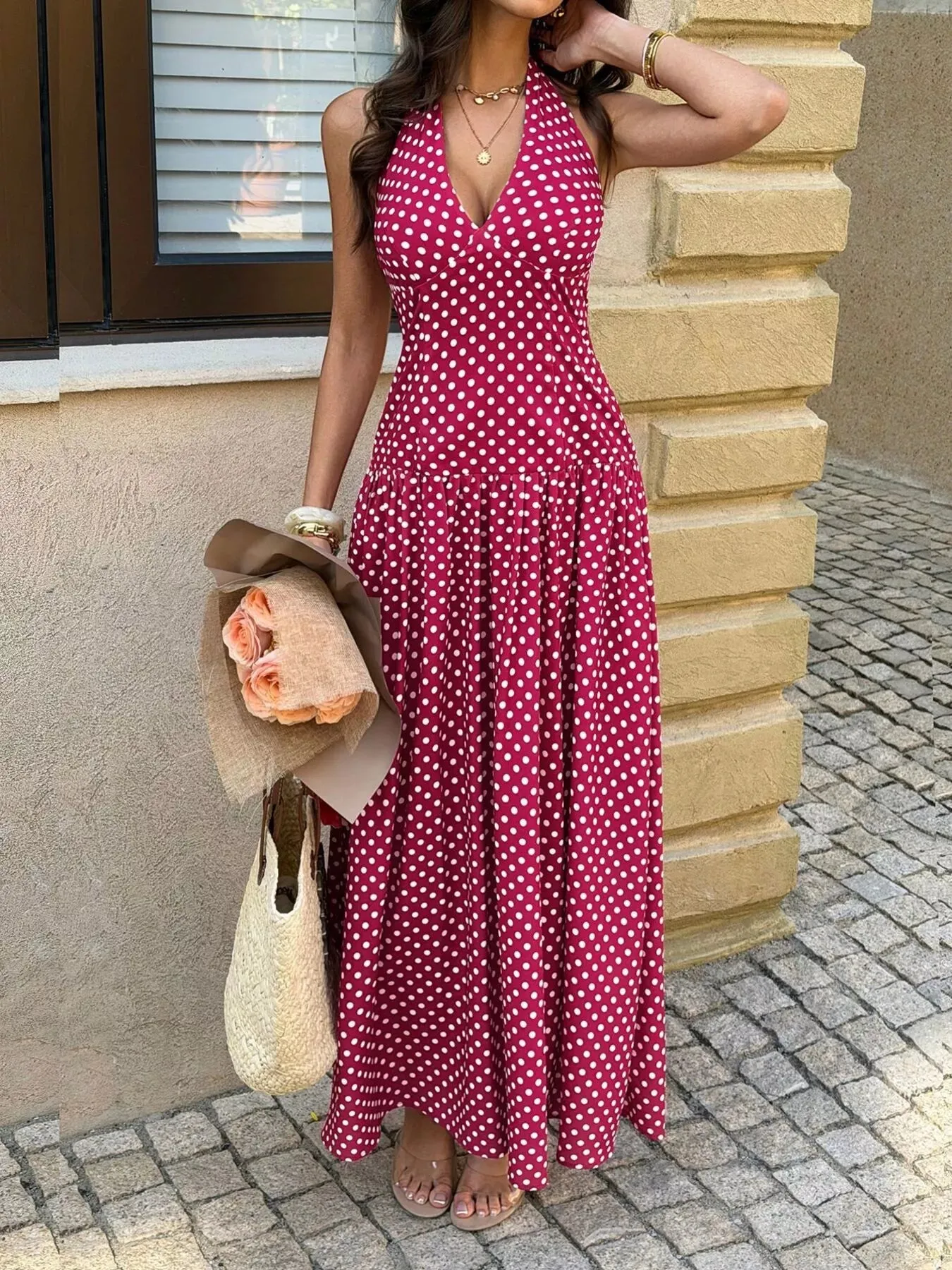Polka Dot Halter Neck Maxi Dress sold by Charming Charlie product image thumbnail 2
