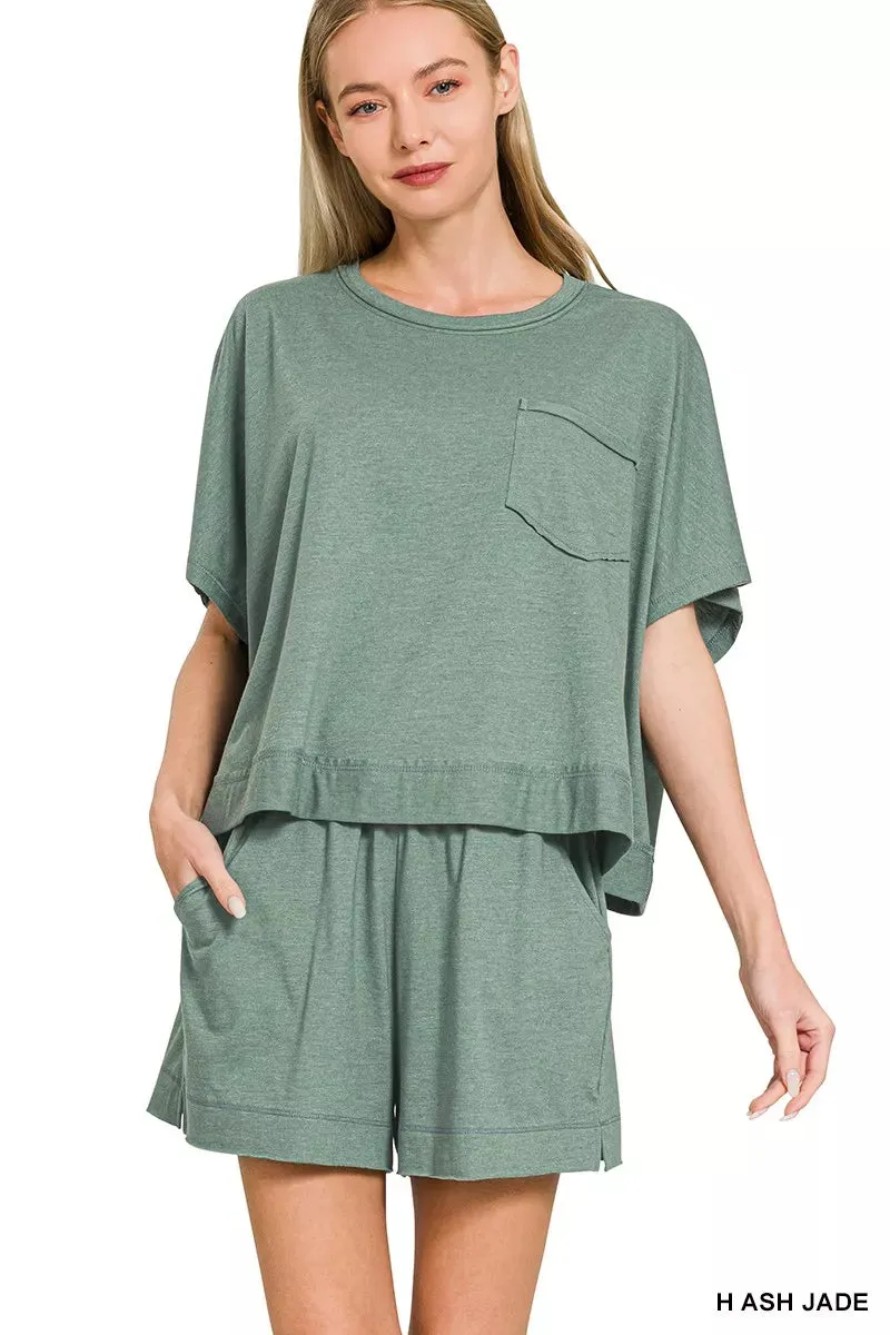 Zenana Exposed Seam Boxy Top & Shorts Set sold by Charming Charlie