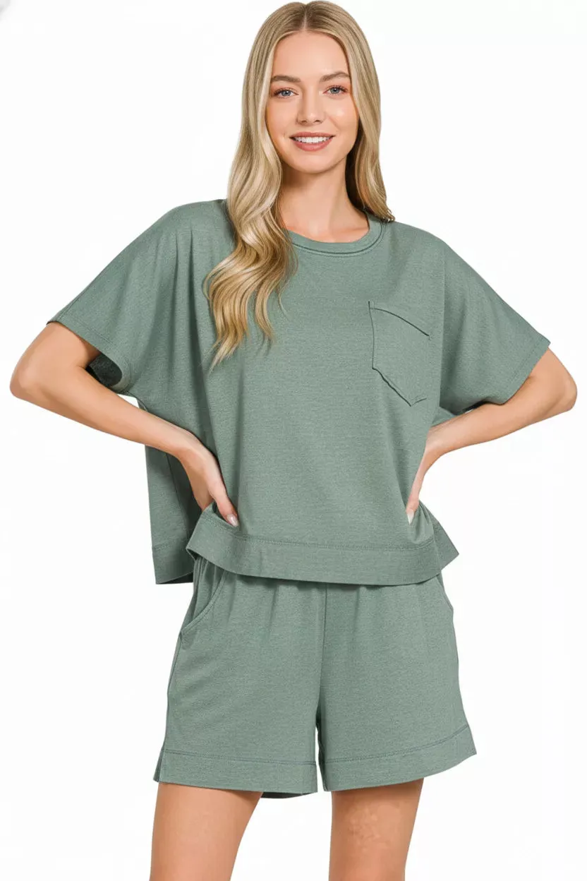 Zenana Exposed Seam Boxy Top & Shorts Set sold by Charming Charlie product image thumbnail 2