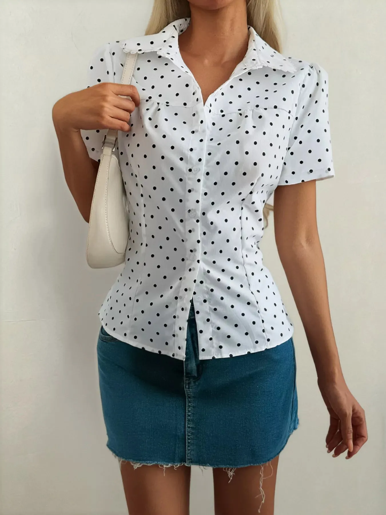 Polka Dot Short Sleeve Shirt sold by Charming Charlie product image thumbnail 2