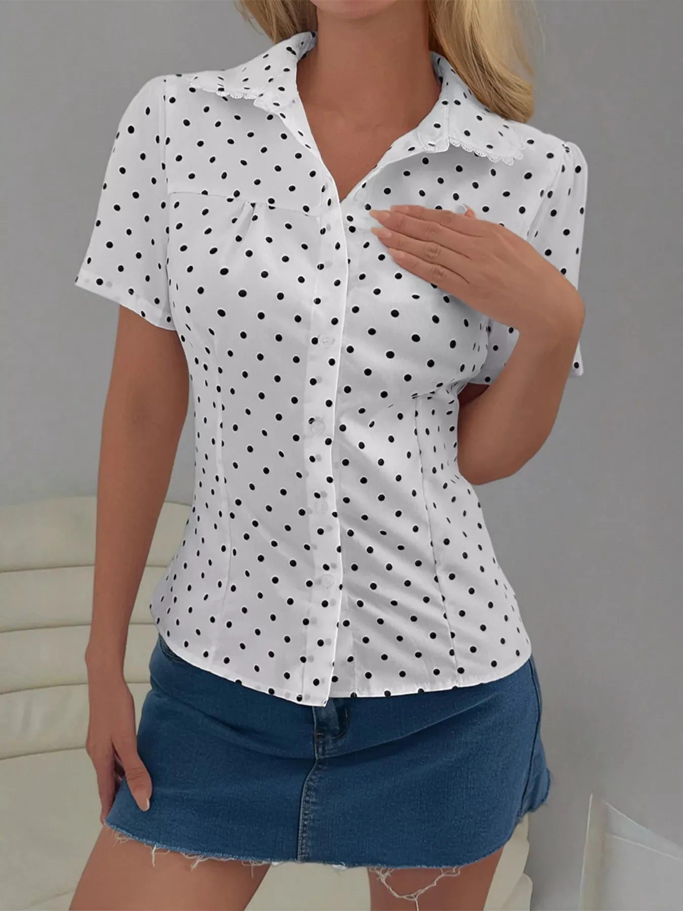 Polka Dot Short Sleeve Shirt sold by Charming Charlie product image thumbnail 3