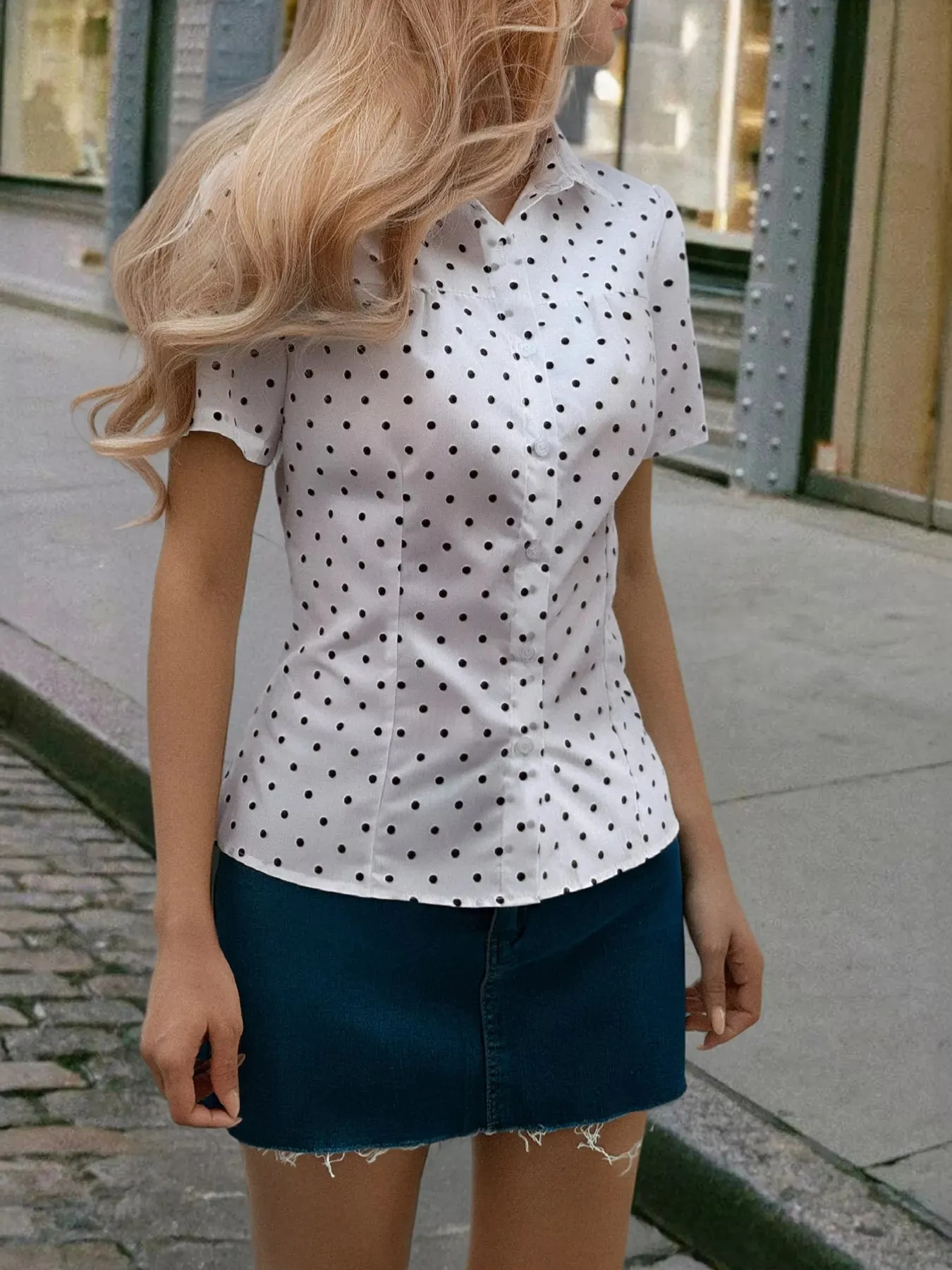 Polka Dot Short Sleeve Shirt sold by Charming Charlie product image thumbnail 4