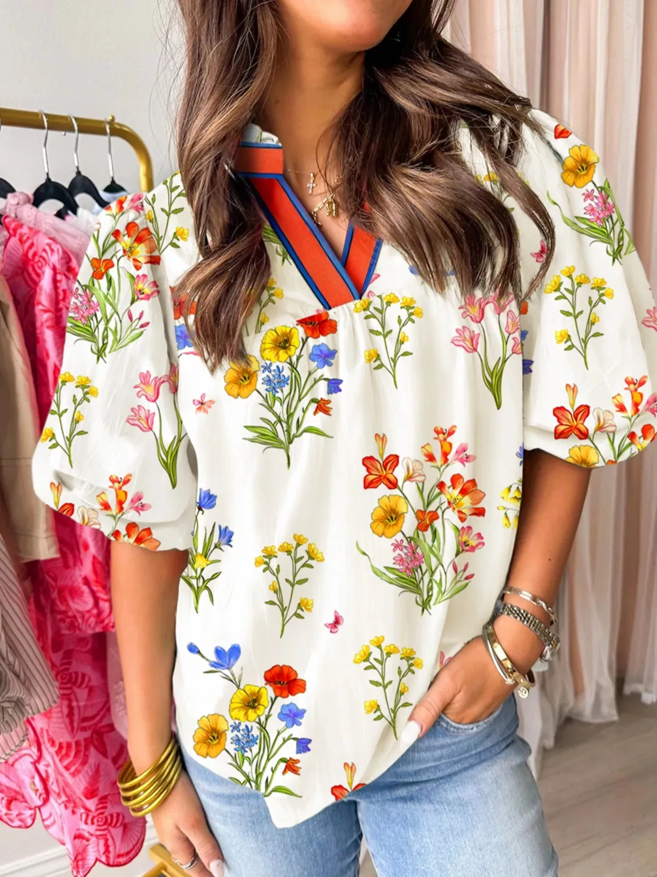 Floral Print Puff Sleeve Blouse sold by Charming Charlie