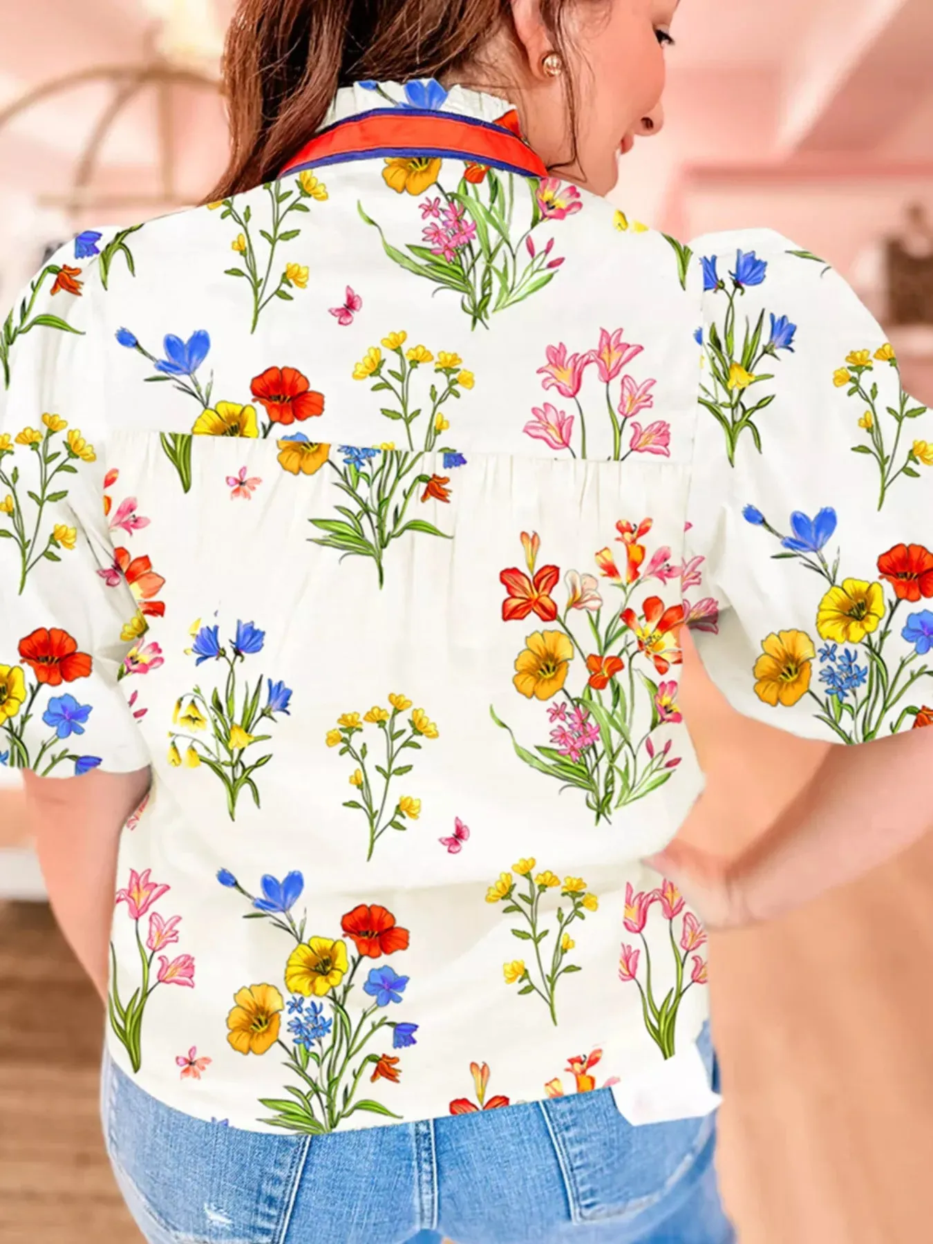 Floral Print Puff Sleeve Blouse sold by Charming Charlie product image thumbnail 2