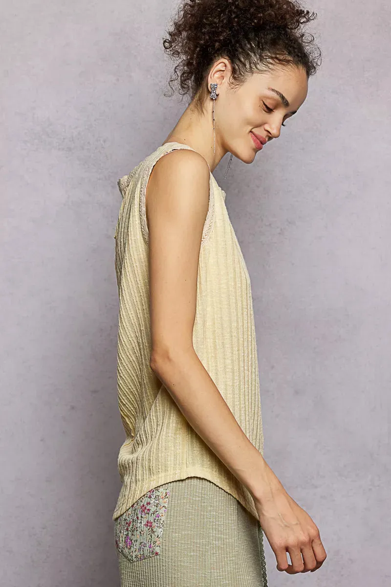 POL Ribbed Round Neck Tank with Lace Trim sold by Charming Charlie product image thumbnail 3