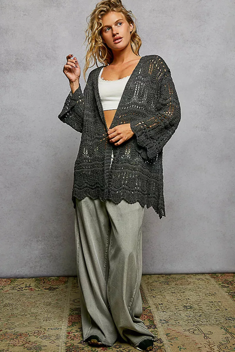 POL Openwork Lightweight Open Front Cardigan with Scalloped Edge sold by Charming Charlie product image thumbnail 5