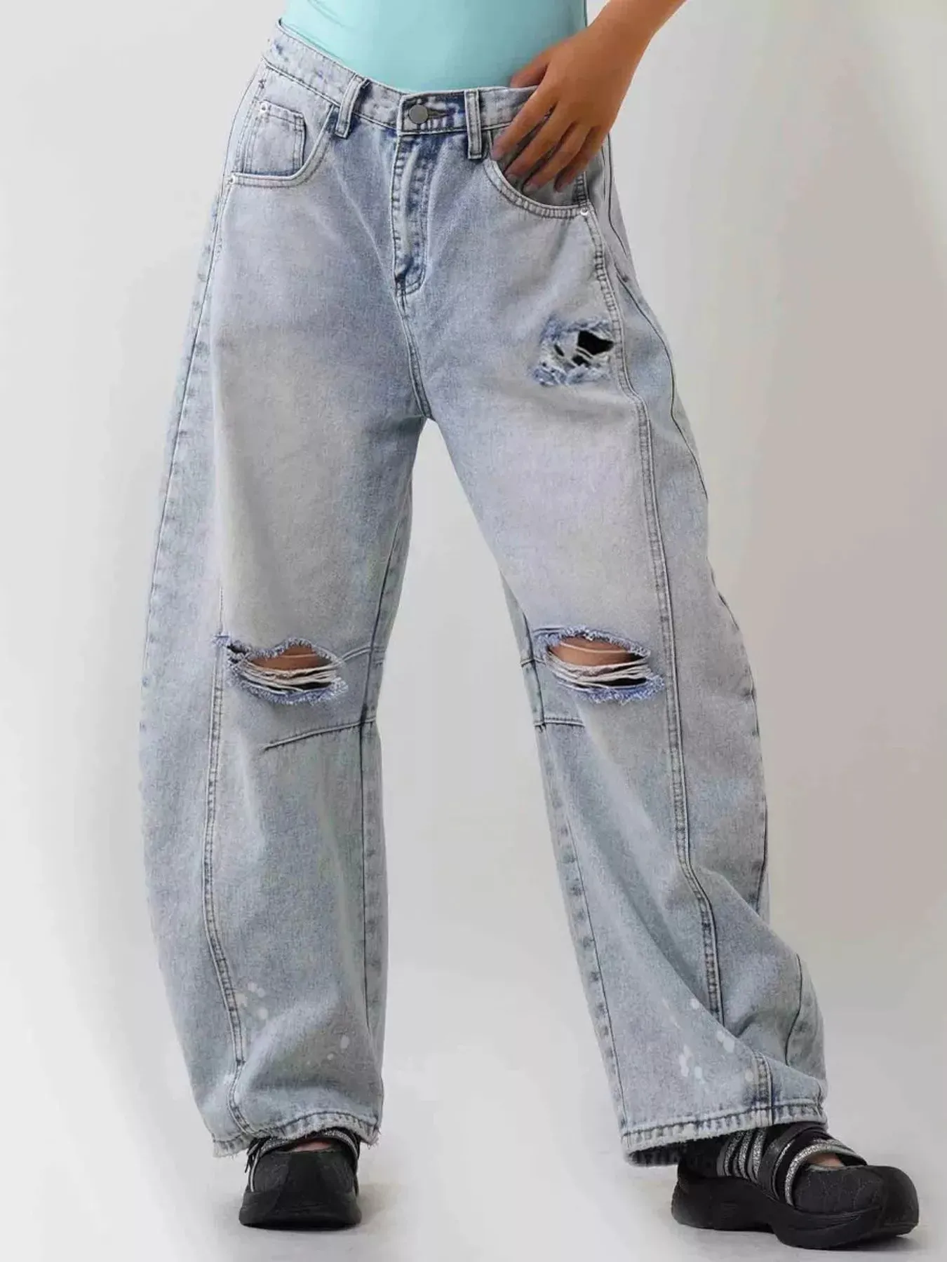 Distressed Wide Leg Jeans sold by Charming Charlie product image thumbnail 2