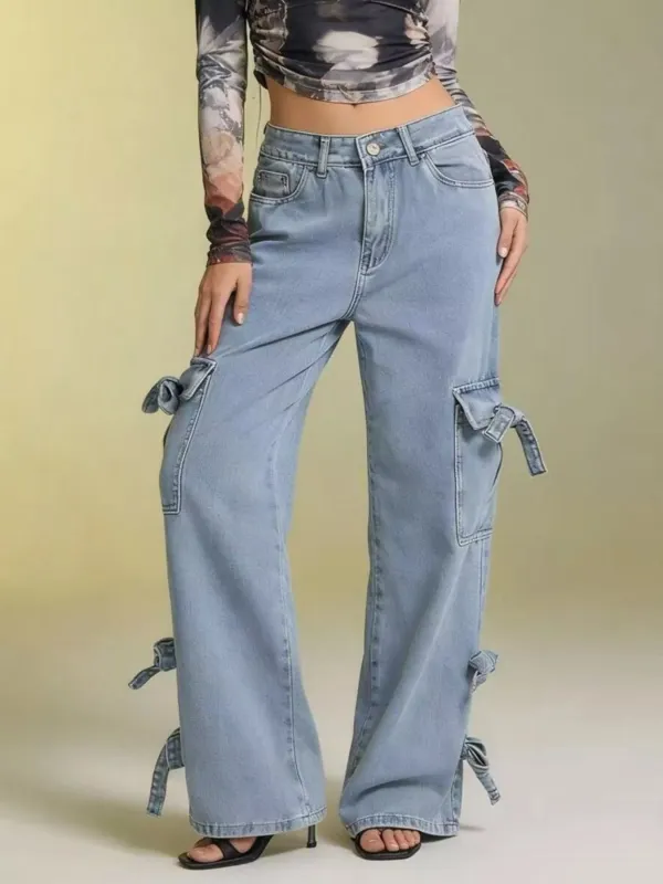 Bow Wide Leg Jeans sold by Charming Charlie