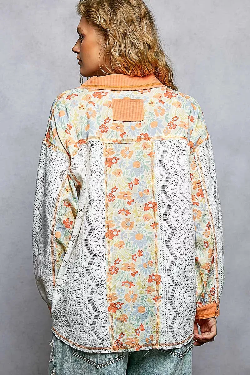 POL Floral Print Long Sleeve Lace Shirt with Front Pocket sold by Charming Charlie product image thumbnail 4