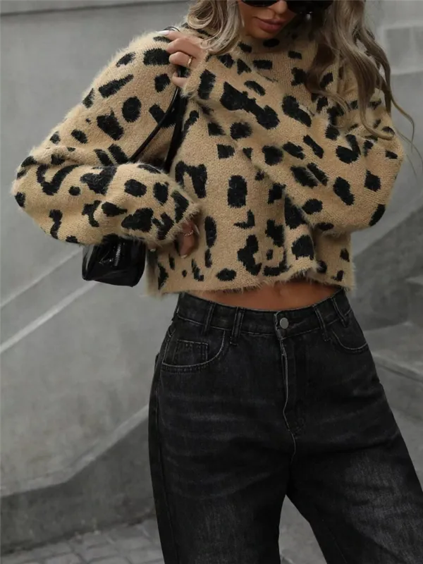 Leopard Fuzzy Knit Cropped Sweater sold by Charming Charlie