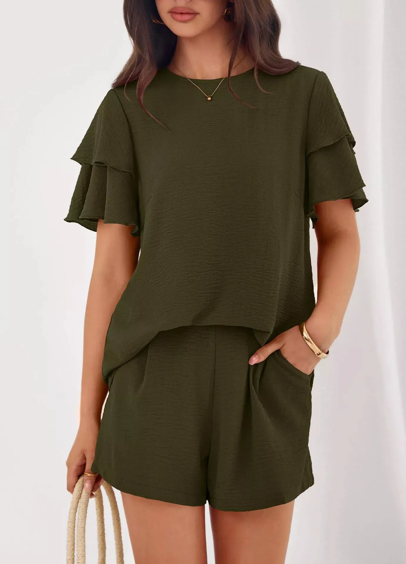 Ruffle Sleeve Top and Shorts Two-Piece Set sold by Charming Charlie product image thumbnail 5