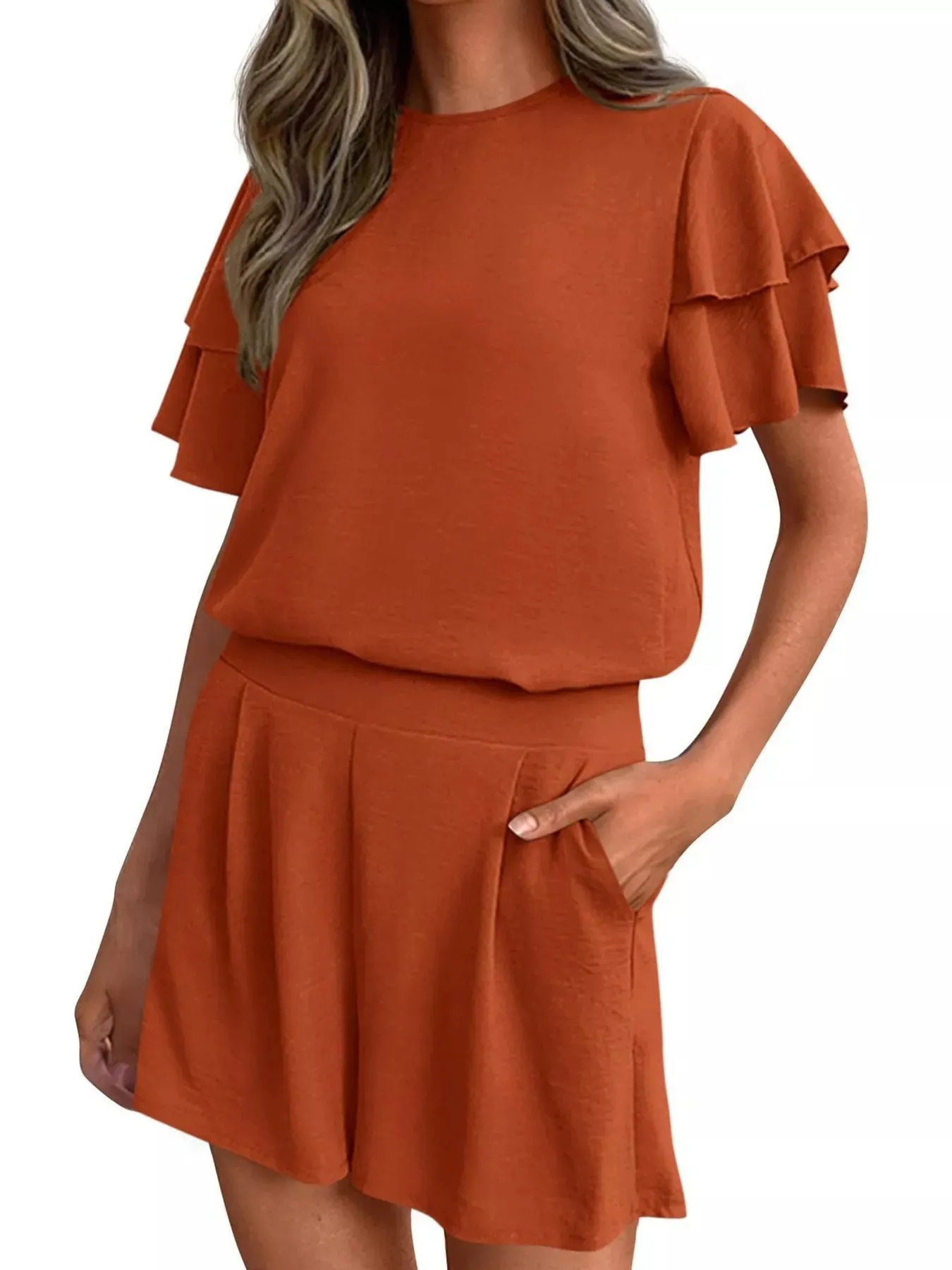 Ruffle Sleeve Top and Shorts Two-Piece Set sold by Charming Charlie product image thumbnail 3