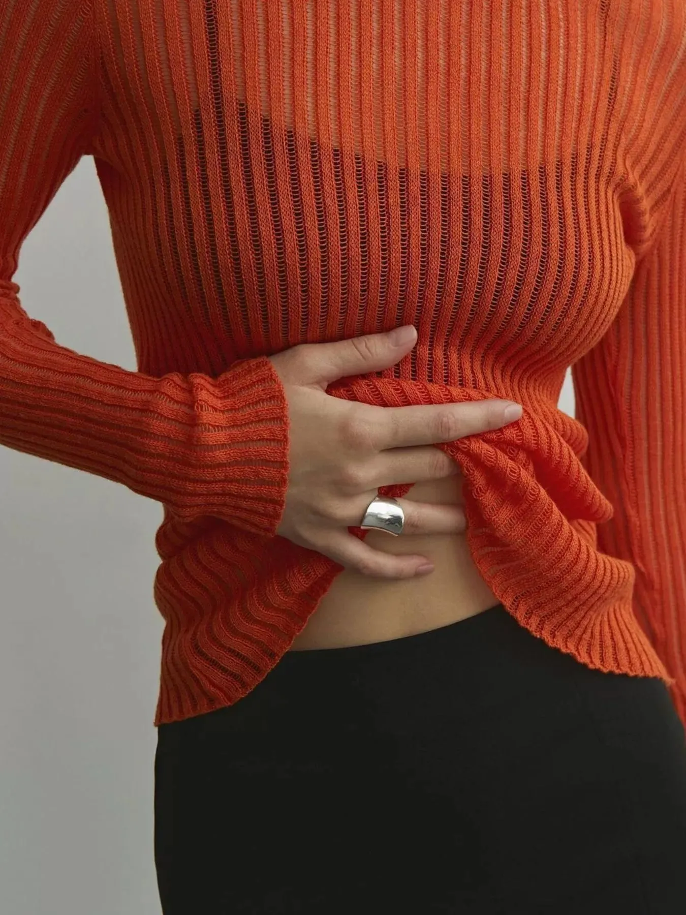 Ribbed Knit Long Sleeve Top sold by Charming Charlie product image thumbnail 3