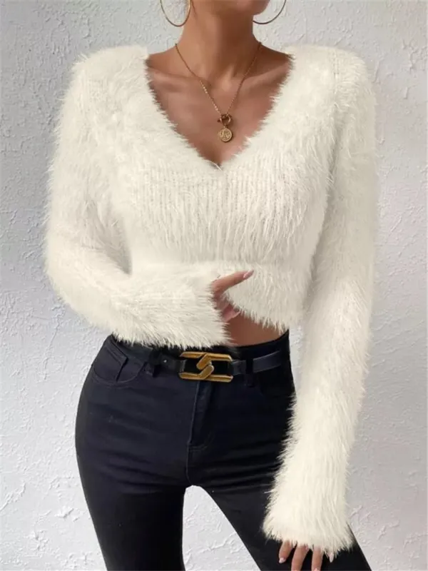 Fluffy Knit V-Neck Sweater sold by Charming Charlie