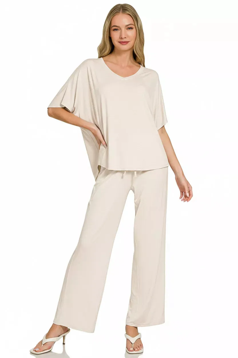 Zenana V-Neck Oversized Top & Pants Set sold by Charming Charlie product image thumbnail 3