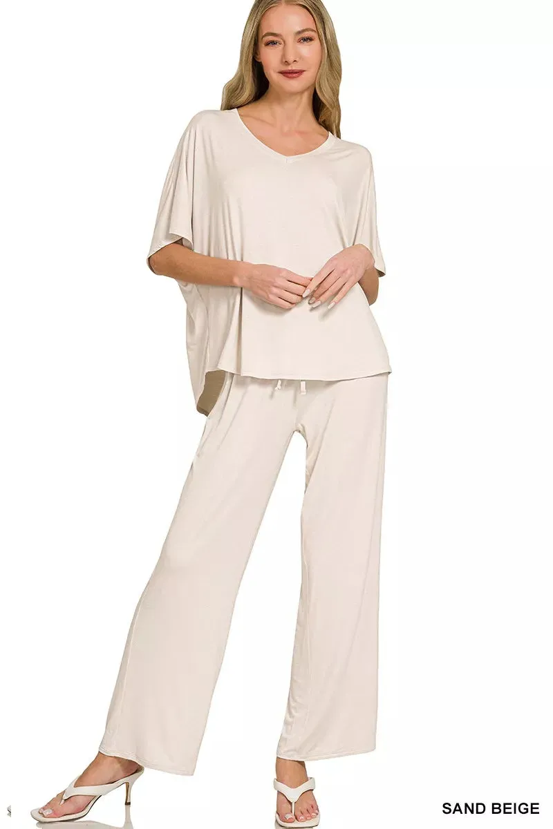Zenana V-Neck Oversized Top & Pants Set sold by Charming Charlie