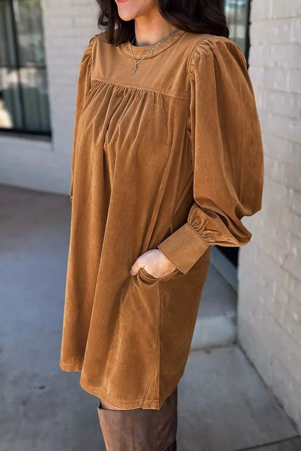 Corduroy Puff Sleeve Mini Dress sold by Charming Charlie product image thumbnail 4