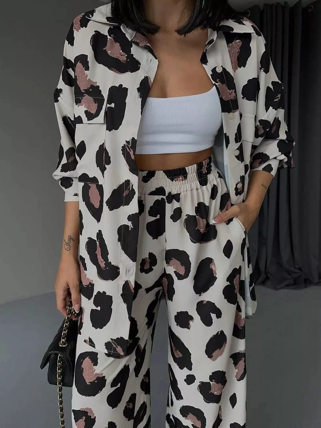 Leopard Print Relaxed Fit Shirt and Pants Two-Piece Set sold by Charming Charlie product image thumbnail 4