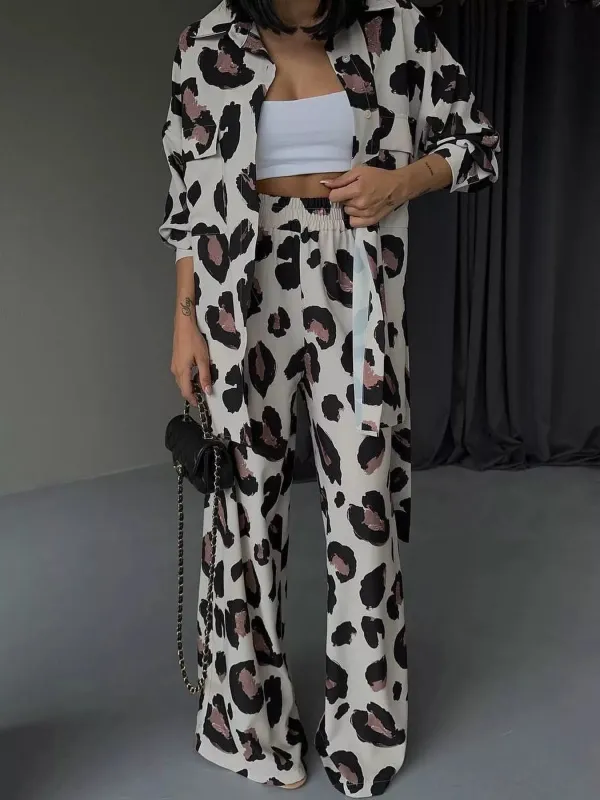 Leopard Print Relaxed Fit Shirt and Pants Two-Piece Set made by Trendsi