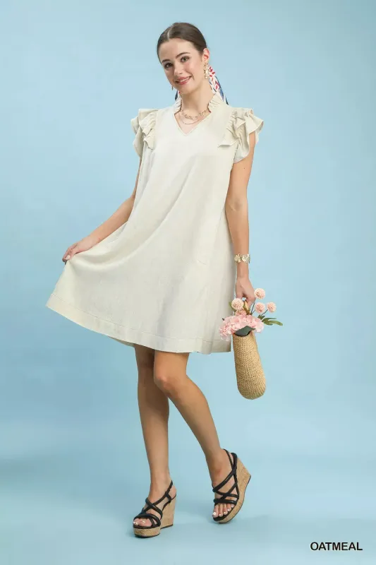 Umgee Linen Flutter Sleeve Shift Dress with Pockets sold by Charming Charlie