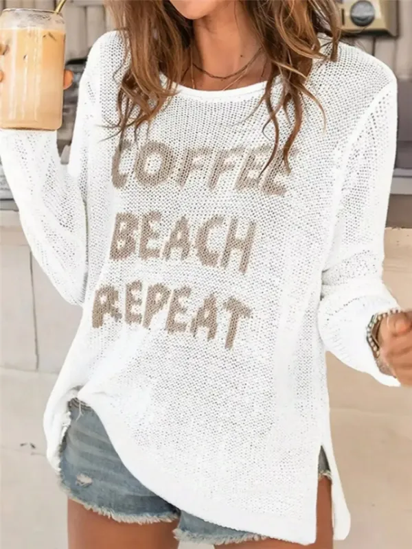 Coffee Beach Letter Side Slit Knit Top sold by Charming Charlie